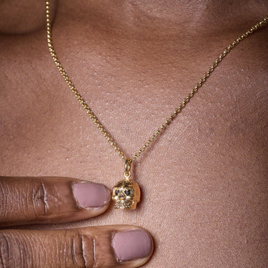 Gold Skull Charm Necklace | Dia de Los Muertos Mexican Style Skull Charm