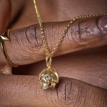 Gold Skull Charm Necklace | Dia de Los Muertos Mexican Style Skull Charm