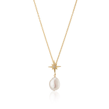 Sparkling Star & Pearl Necklace in Gold