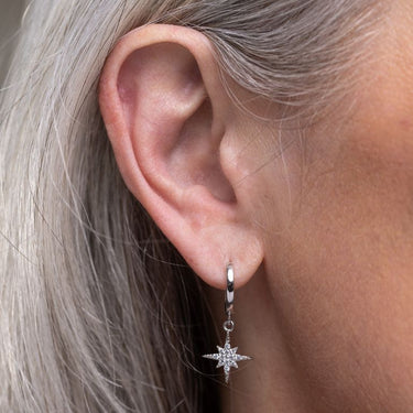 Silver Starburst Charm Hoop Earrings