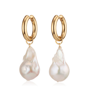 Gold Statement Pearl Charm Hoop Earrings