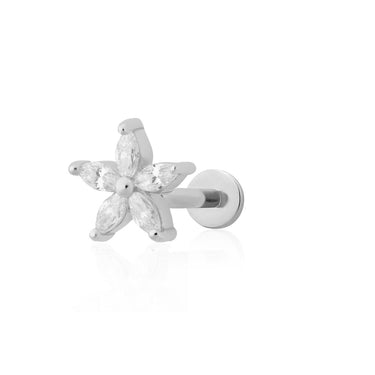 Silver Sparkling Teeny Flower Flat Back Labret Single Earring