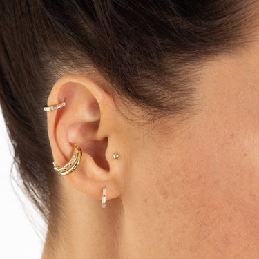 Baguette Cut Silver Huggie Hoop Earrings