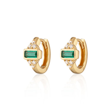 Audrey Gold Huggie Hoop Earrings with Green stones