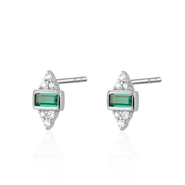 Silver Audrey Stud Earrings | Emerald Green Stone Stud Earrings