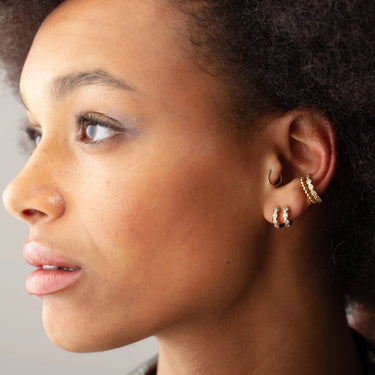 Bezel Huggie Earrings with Clear Stones | Small Hoop Earrings for women by Scream Pretty 