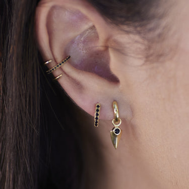 Black Onyx Shield Charm Hoop Earrings | Drop Hoop Earrings | Scream Pretty
