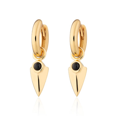Black Onyx Shield Charm Hoop Earrings | Drop Hoop Earrings | Scream Pretty
