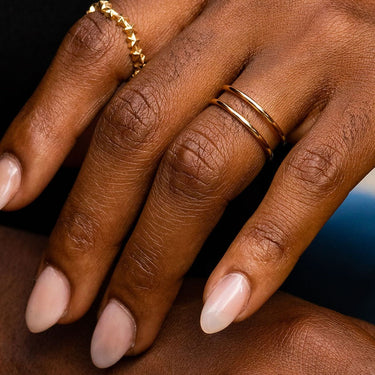 Woman Wearing Double Band Adjustable Ring | Twin Band Gold Ring