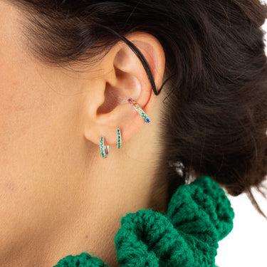 Green Stone Huggie and Tiny Stud Earring Set | Stacking Set for 4 Holes | Scream Pretty