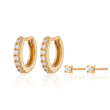 Sparkle Huggie and Tiny Stud Set of Earrings | Ear Stacking Set | Scream Pretty
