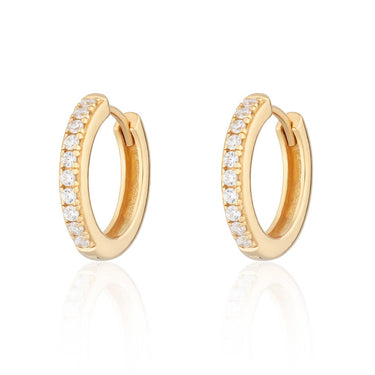 Large Gold Huggie Hoop Earrings with Clear Stones for women by Scream Pretty