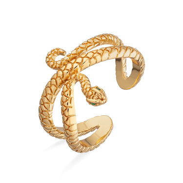 Adjustable Gold Snake Ring with Green Stones | Gold Serpent Snake Ring