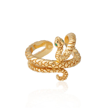 Snake Small Ear Cuff with Green Eyes | Silver & Gold Ear Wrap Earring for Non-Pierced Ears | Scream Pretty