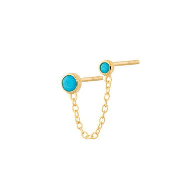Turquoise Double Stud Single Earring with Chain Connector Gold Plated Single Earring by Scream Pretty