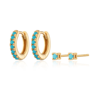 Turquoise Stone Huggie and Tiny Stud Set of Earrings |Ear Stacking Set | Scream Pretty
