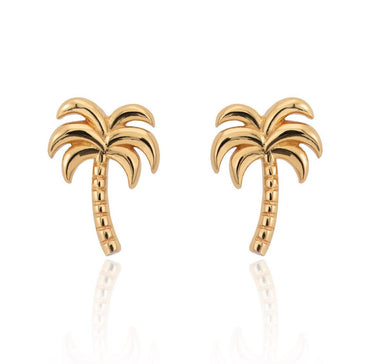 Gold Palm Tree Stud Earrings | Tropical Palm Tree Design
