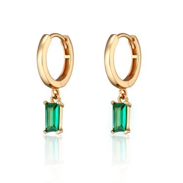 Green Baguette Charm Hoop Earrings | Emerald Green Drop Hoop Earrings | Scream Pretty