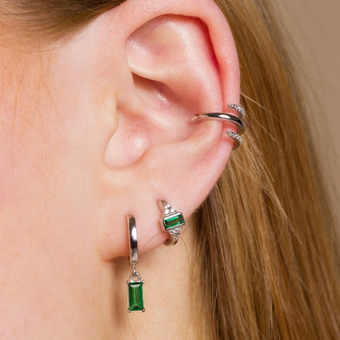 Green Baguette Charm Hoop Earrings | Emerald Green Drop Hoop Earrings | Scream Pretty