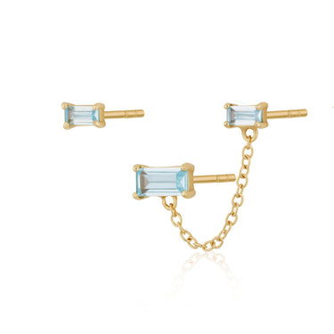 Aquamarine Chained Baguette Stud Earring Stack Set | Scream Pretty x Hannah Martin