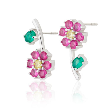 Mismatched Flower Stud Earrings in Silver | Colourful Flower Stud Earrings