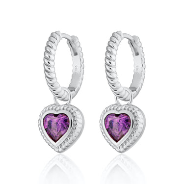 Violet Heart Twist Charm Hoop Earrings | Purple Heart Hoop Earrings | Scream Pretty x Hannah Martin