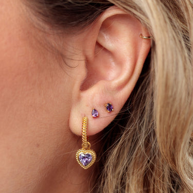 Violet Heart Twist Charm Hoop Earrings | Purple Heart Hoop Earrings | Scream Pretty x Hannah Martin