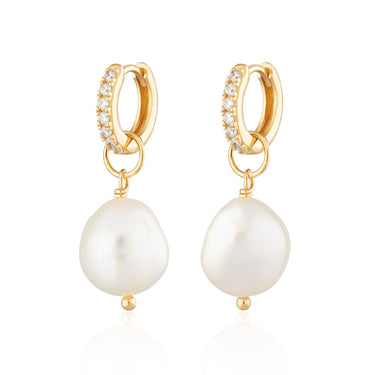 Sparkle Huggie Earrings with Baroque Pearls | Pearl Drop Hoop Earrings | Scream Pretty x Hannah Martin