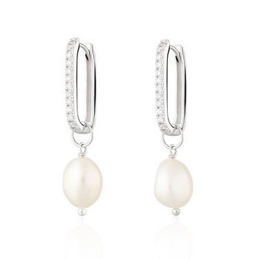 Sparkle Oval Hoop Earrings with Baroque Pearls | Pearl Drop Hoop Earrings | Scream Pretty x Hannah Martin