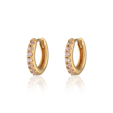 Gold Huggie Earrings with Pink Stones