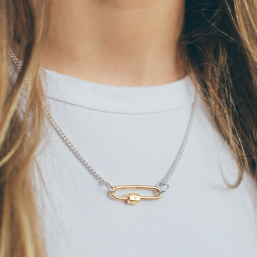 Mixed Metal Long Link Carabiner Curb Chain Necklace | Charm Collector Necklaces | Scream Pretty