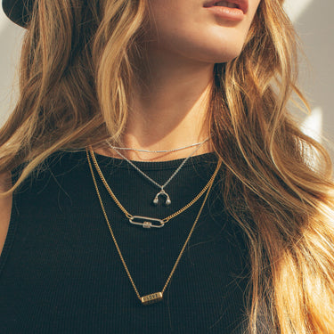 Mixed Metal Long Link Carabiner Curb Chain Necklace | Charm Collector Necklaces | Scream Pretty
