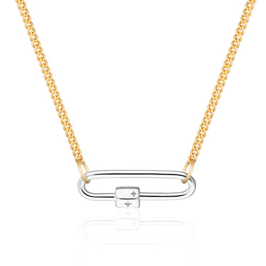 Mixed Metal Long Link Carabiner Curb Chain Necklace | Charm Collector Necklaces | Scream Pretty