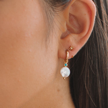 Pearl and Turquoise Charm Hoops Earrings | Pearl Drop Hoop Earrings | Scream Pretty