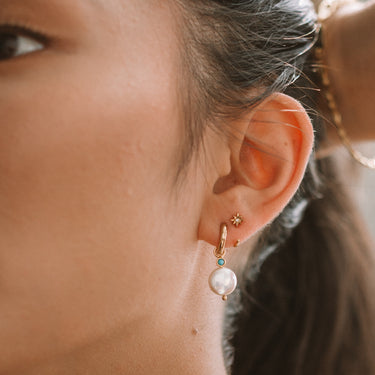 Pearl and Turquoise Charm Hoops Earrings | Pearl Drop Hoop Earrings | Scream Pretty
