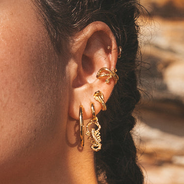 Snake Small Ear Cuff with Green Eyes | Silver & Gold Ear Wrap Earring for Non-Pierced Ears | Scream Pretty