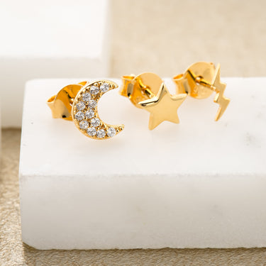 Celestial Set of 3 Single Stud Earrings | Ear Stacking Set for 3 Holes | Scream Pretty