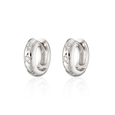 Celestial Chunky Silver Huggie Hoop Earrings