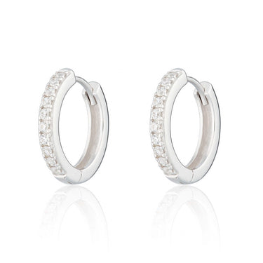 Large Silver Huggie Hoop Earrings with Clear Stones for women by Scream Pretty