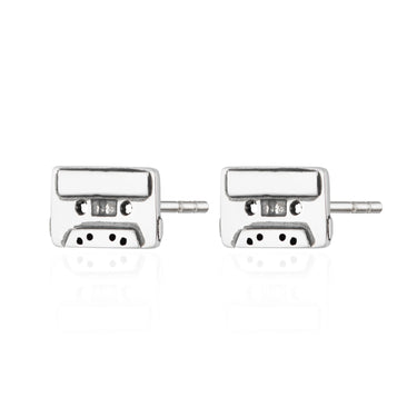 Silver Mix Tape Stud Earrings | Cassette Tape Studs