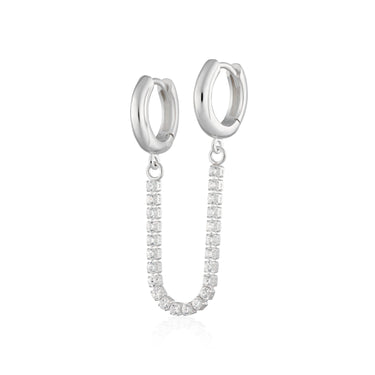 Silver Tennis Chain Double Huggie Earring