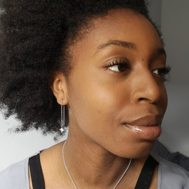 Silver Sparkling Star Threader Earrings by Scream Pretty