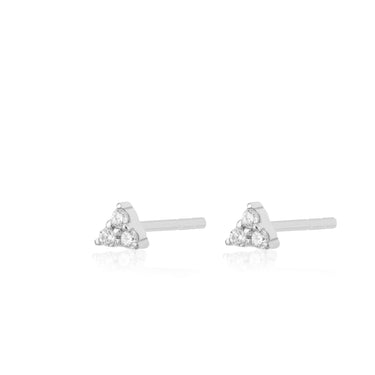 Silver Sparkling Trinity Stud Earrings | Dainty Clear Stone Stud Earrings