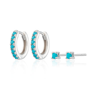 Turquoise Stone Huggie and Tiny Stud Set of Earrings |Ear Stacking Set | Scream Pretty