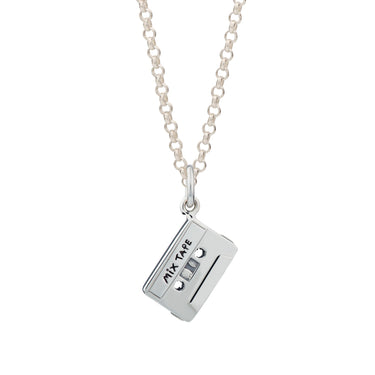 Mix Tape Necklace | Stereo Cassette Tape Pendant Necklace in Silver