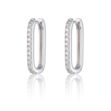 Oval Hoop Earrings with Clear Stones | Hoop Earrings in Silver | Scream Pretty