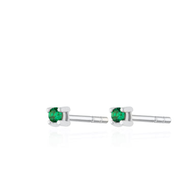 Silver Classic Cubic Zirconia Stud Earrings with Green Stones