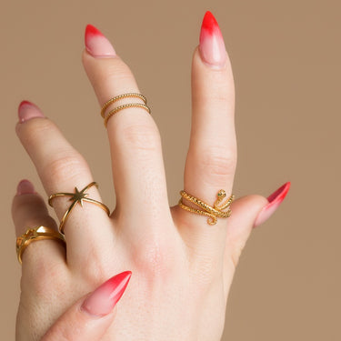 Adjustable Gold Snake Ring with Green Stones | Gold Serpent Ring