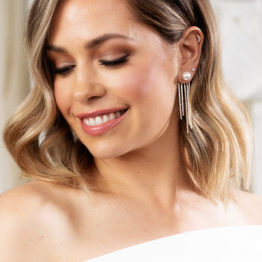 Hannah Martin Wearing Gold Sparkling Helix Stud Earrings | Curved Helix Studs