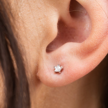 Recycled Silver Sparkling Star Stud Earrings | Star-Shaped Clear Stone Stud Earrings